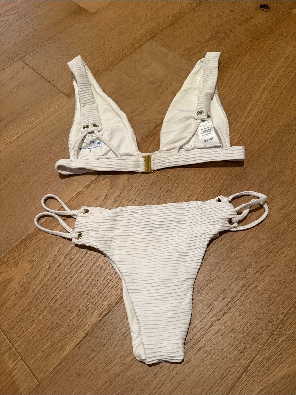 Blue Life White Textured Ribbed Triangle Bikini Set - Picture 4 of 7